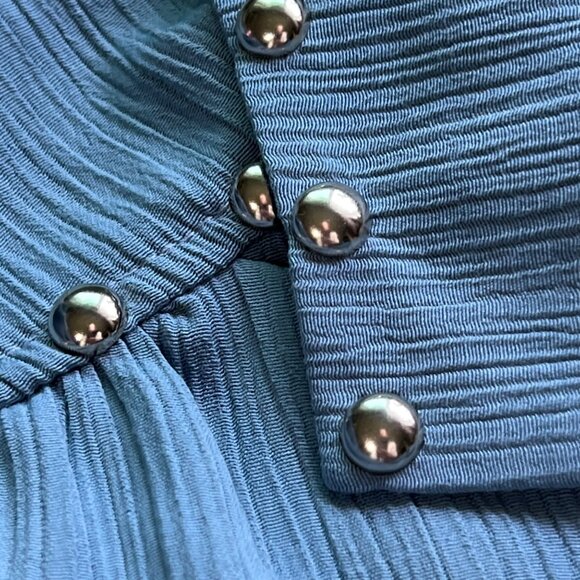 Vintage Carefree Fashions Shirt Skirt Set Size Medium Button Blue Studded Casual - Picture 13 of 16